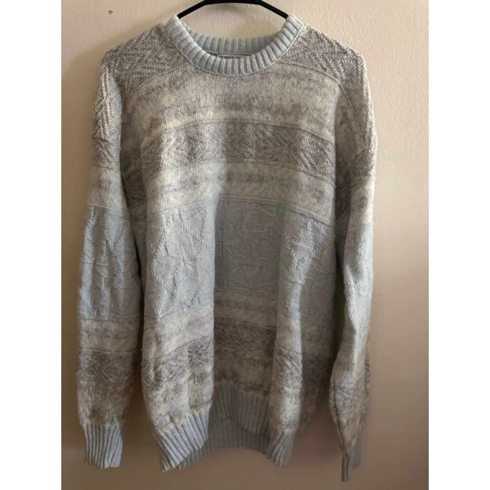 Men's ROBERT BRUCE Light Blue & White Crewneck Sweater L